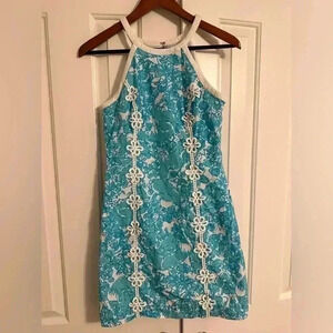Lilly Pulitzer She's A Fox print dress sz 2 Style 72866 Blue